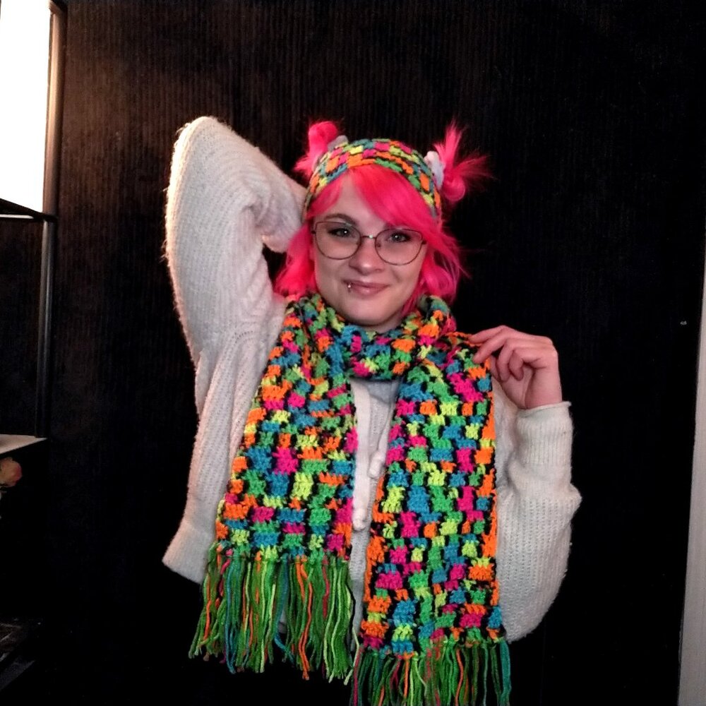 Handmade Crocheted Tie Dye Headband Earmuff & Scarf Set